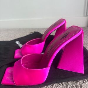 The Attico Devin 115mm satin sandal heels in Fucsia pink size 8/38